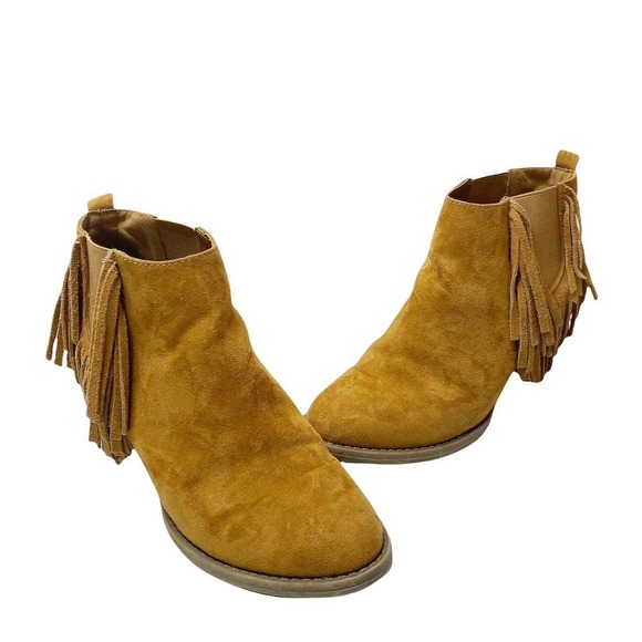 American Eagle Tan Fringe Suede Ankle Boots Booties Cow Leather Sz 8 - Picture 1 of 10